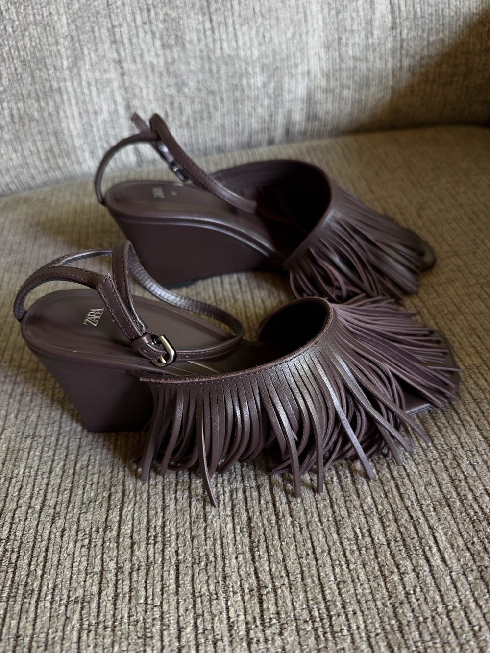 Zara Brown Fringed Wedge Sandals
